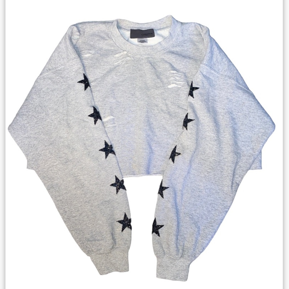 Crop Black Star Patch Ripped Sweatshirt - image 1